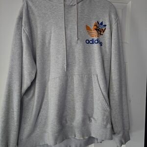 Adidas Gray Hoodie with Blue and Orange Logo